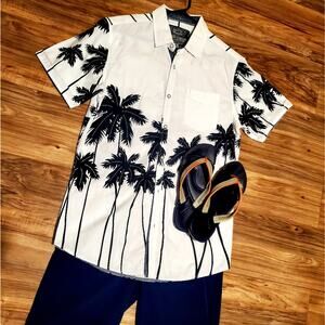 BROKEN THREADS Men's short sleeve shirt Button up Palm trees Size LG